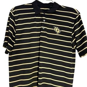 Vintage OCF Black and Gold Striped Mesh Polo for Men